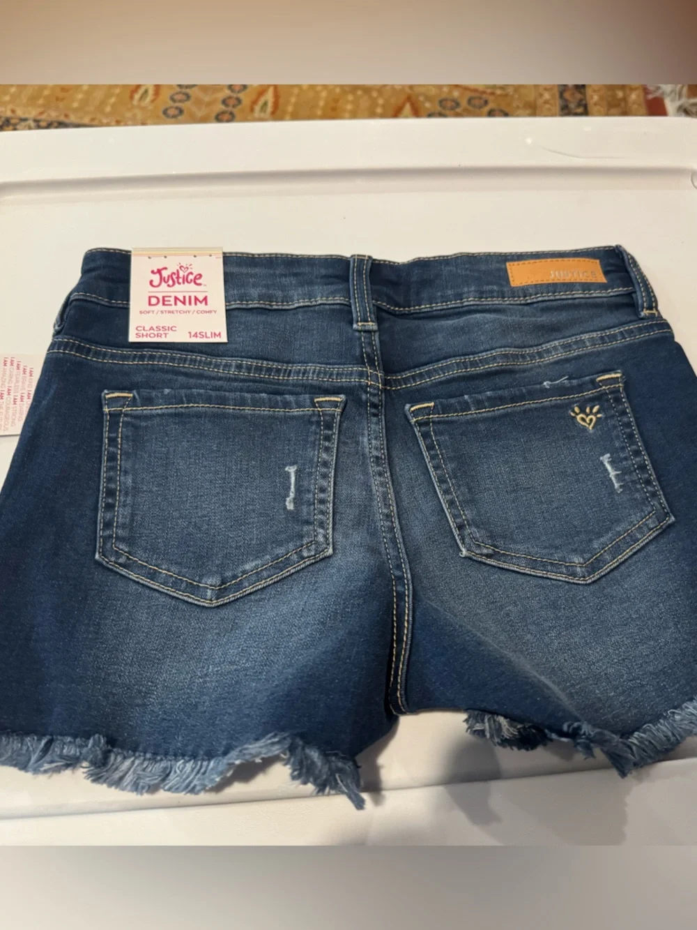 NWT‎ Justice Girls Dark Blue Jean Shorts Slight Distressing Soft Stretch 14 Slim